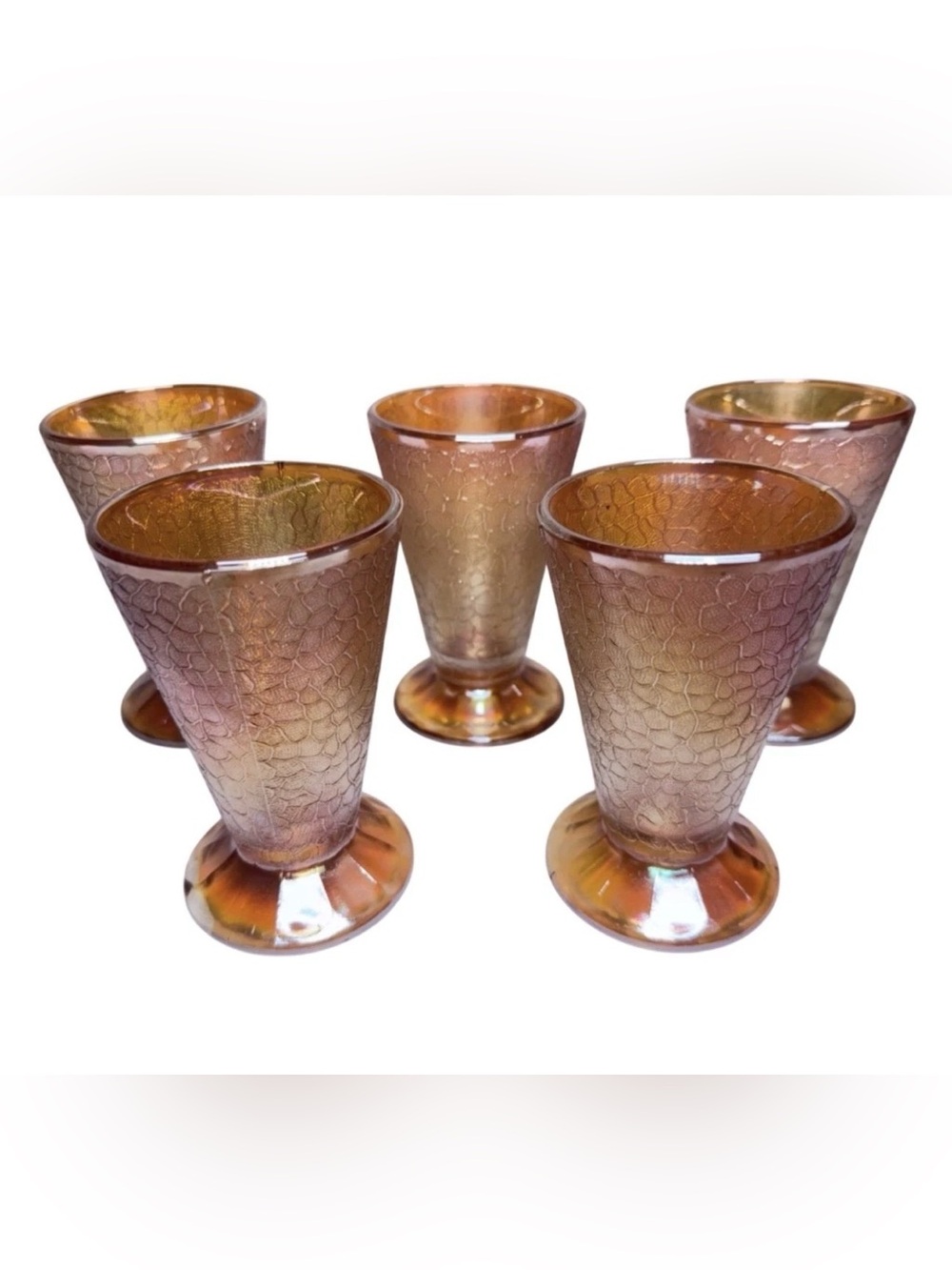 Jeanette Crackle Marigold Carnival Glass Footed Tumbler 4.75" Tall Vintage Lot 5